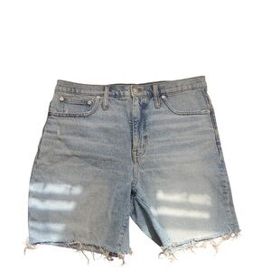 Madewell Women’s Sz 30 High Rise Mid Length Light Blue Denim Shorts Frayed